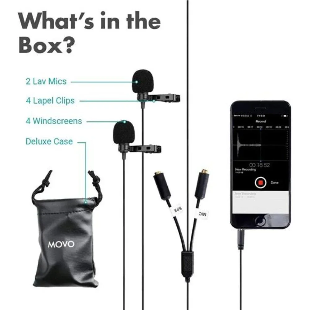 Professional Lavalier Lapel Clipon Interview PodcastMicrophone with SecondaryMic